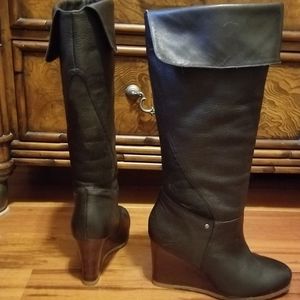 Knee High Sheepskin Ugg Stacked Wedge Heel Boot